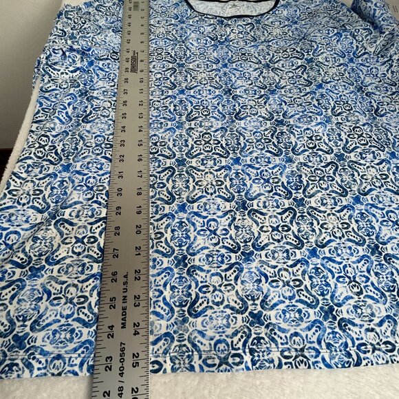 Lands' End Womens 2X 20W-22W Long Sleeve Printed Top Blue/White Stretch Casual - Picture 7 of 7